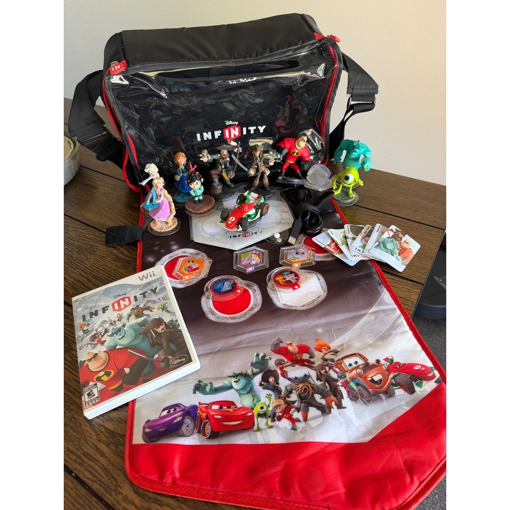 Disney Infinity Wii Lot Bundle Kids Multi Figures Carry Case Cards Discs Game